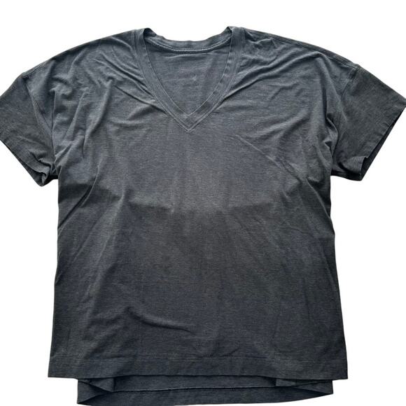 Lululemon Split Side-Tie Tee V-Neck Shirt Grey Plus Size 16 Cotton Maternity - Picture 2 of 7